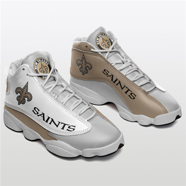 Men's New Orleans Saints AJ13 Series High Top Leather Sneakers 002 - Click Image to Close